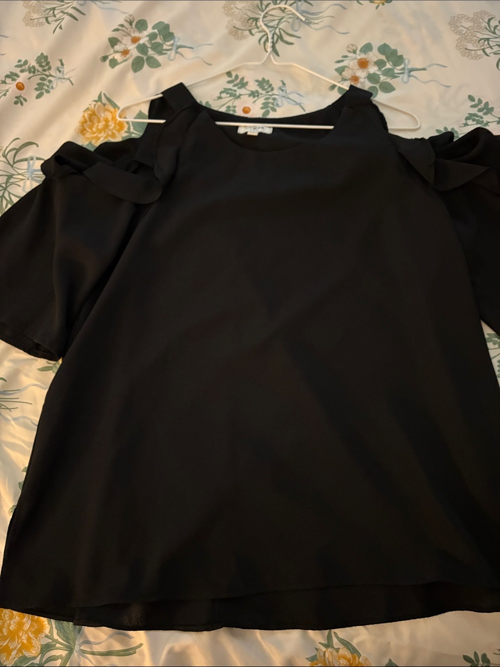 Umgee Black Ruffle Cold Shoulder Blouse - Picture 2 of 4